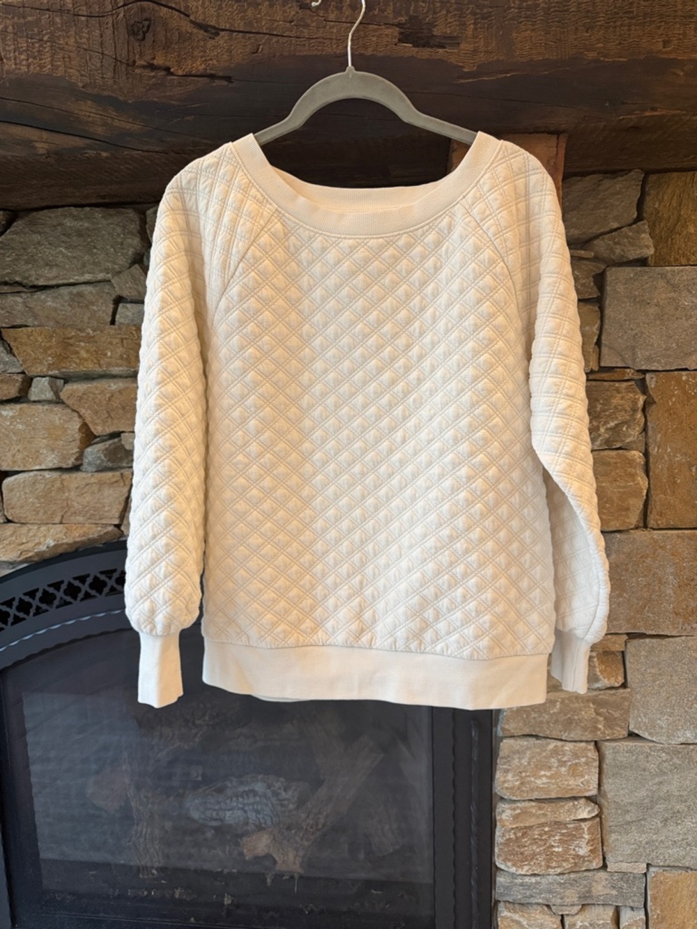 LOFT Cream Quilted Crewneck Sweater